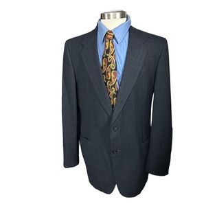 Kuppenheimer Made in USA Smoky Blue Plaid 100% Wool 2 Button Suit Jacket Sz 44L